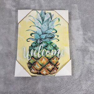 Welcome Canvas Print Pineapple Glitter Wall Hanging Home Decor Decorative S21E